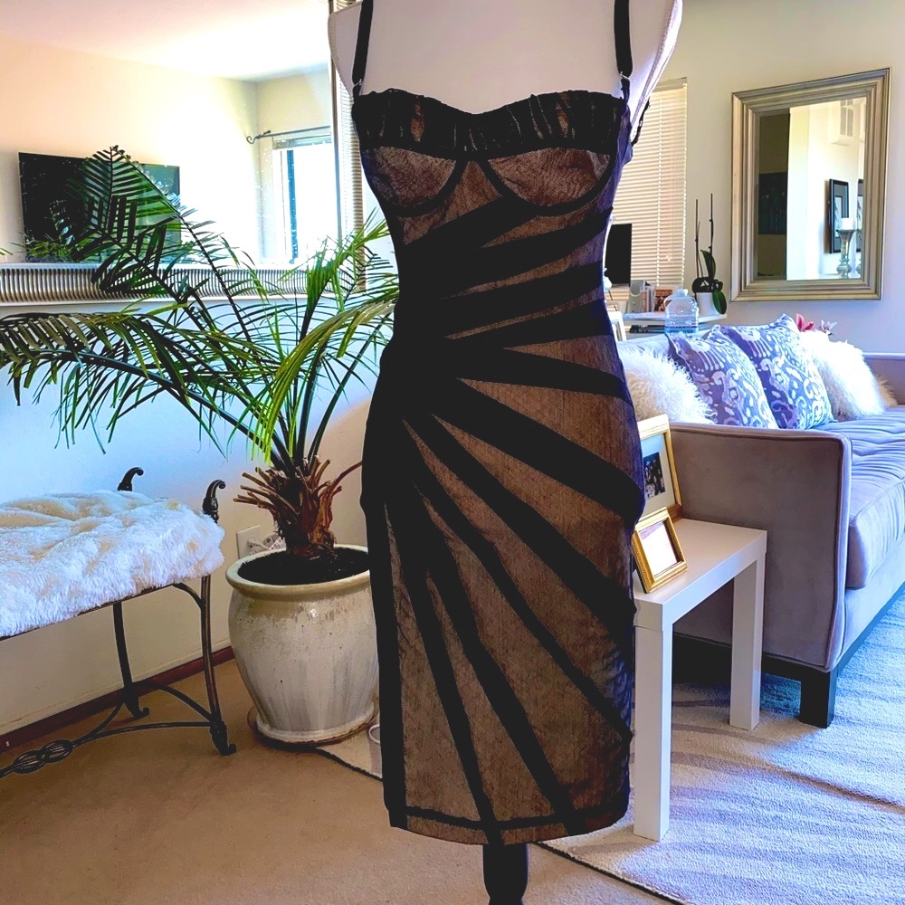 Sexy D&G Black Mesh Midi Dress Corset